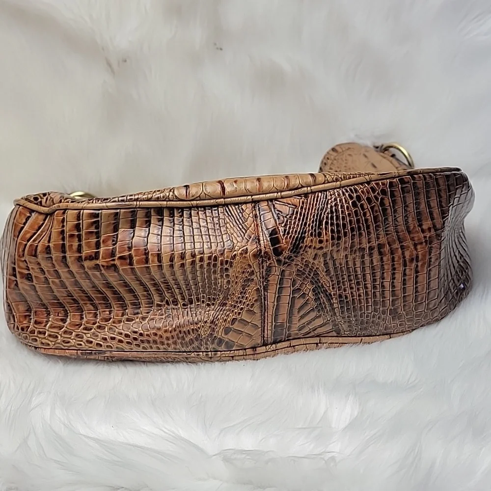 BRAHMIN Carmela Melbourne‎ Brown Tan Croc Embossed Designer Hobo Shoulder Bag